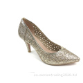 Tacones altos de mujer con diamantes de imitación con punta láser